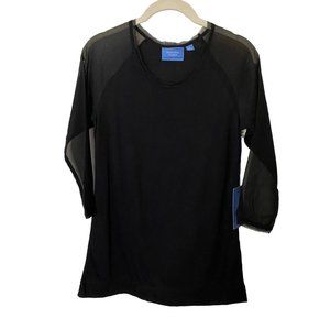 New Simply Vera Vera Wang Black Tshirt with‎ chiffon sleeves Sz S